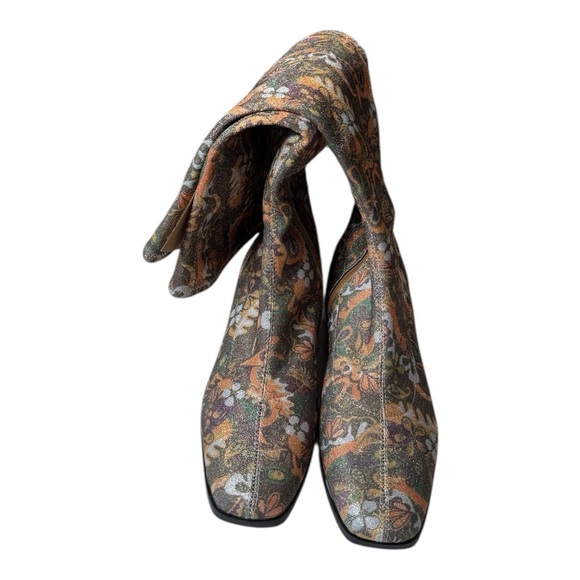 Chelsea & Violet Zayla Green Sparkle Floral Print Tall Boots NEW Retro Groovy 70 - Picture 2 of 14